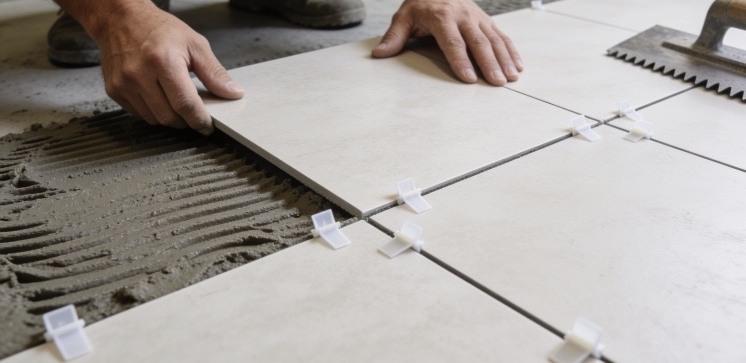Pose de carrelage grand format avec croisillons de calage